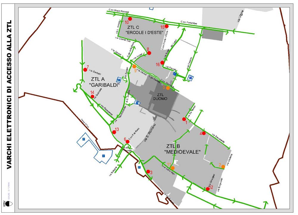 Mappa zone a traffico limitato di Ferrara
